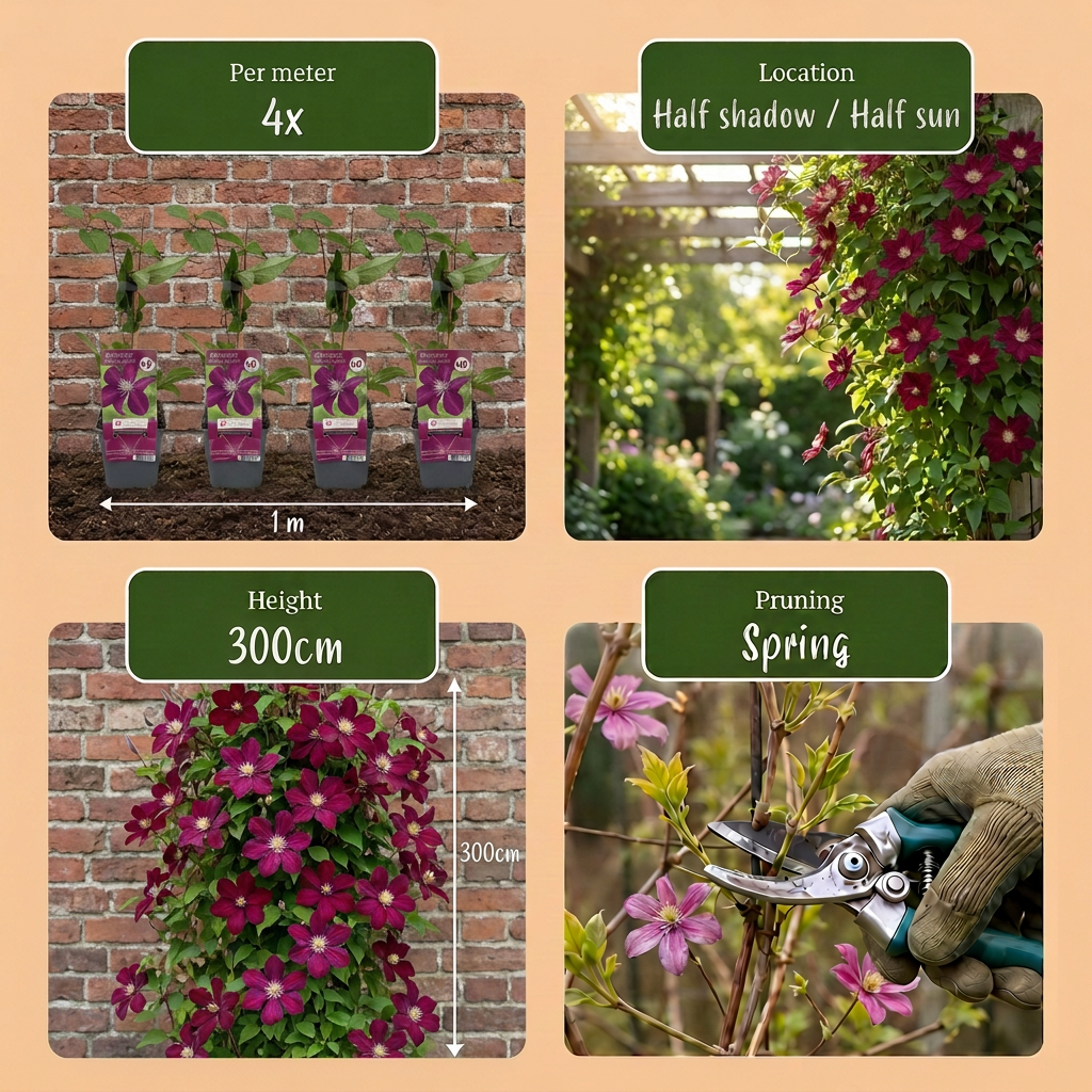 Clematis 'Rouge Cardinal' – Rot, Ø9cm, ↕35cm – Ansicht 5