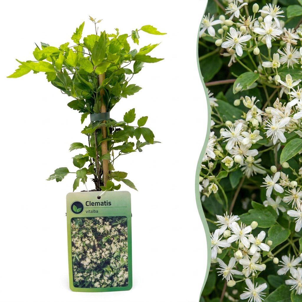 Gewöhnliche Waldrebe 'Clematis vitalba' – Weiß, Ø9cm, ↕35cm