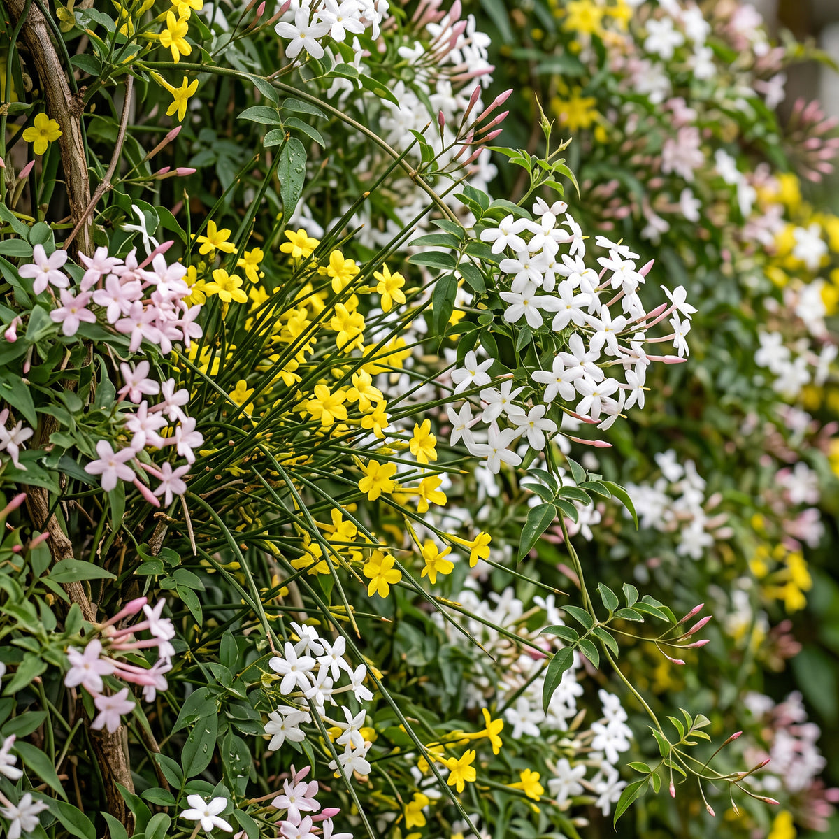 Jasmin-Trio 'Tricolour' – Gelb-Weiß-Rosa – Topf Ø9cm – Ansicht 5