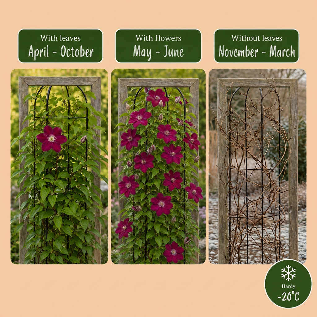 Clematis 'Rouge Cardinal' – Rot, Ø9cm, ↕35cm – Ansicht 6