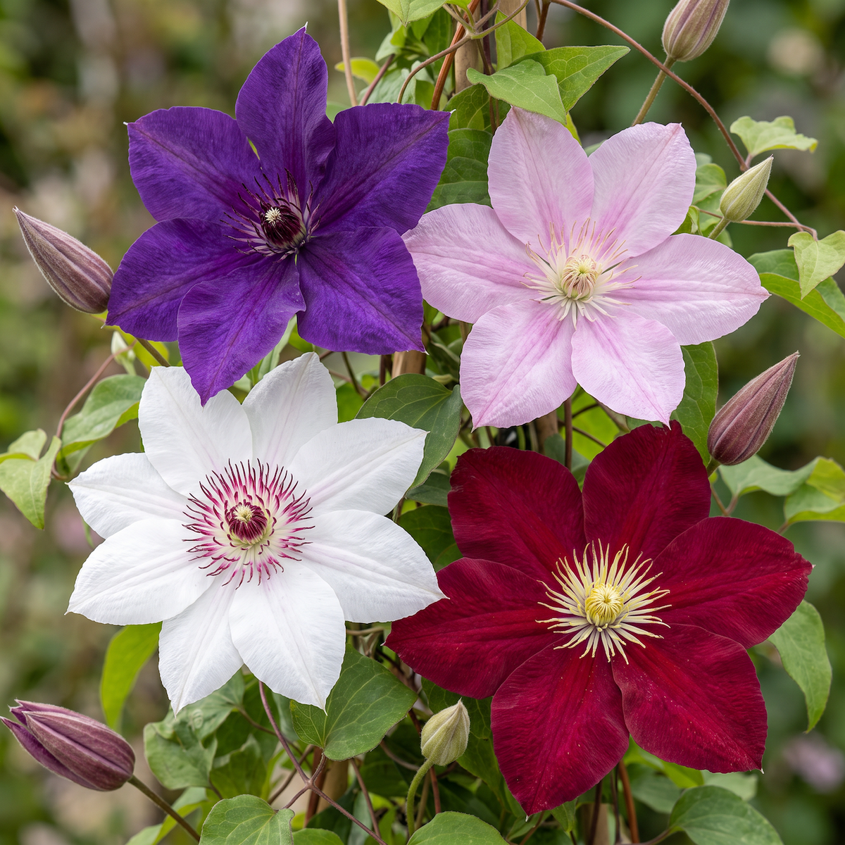 Waldrebe 'Rainbow' – Lila-Rot-Rosa-Weiß – Topf Ø9cm – Ansicht 3