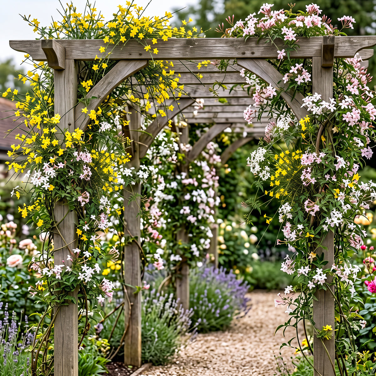 Jasmin-Trio 'Tricolour' – Gelb-Weiß-Rosa – Topf Ø9cm – Ansicht 4