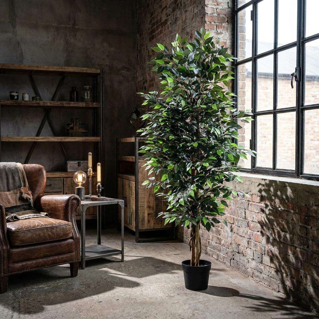 Ficus Benjamina Kunstpflanze 180cm – Große Birkenfeige Deko Pflanze – Pflegefreie Zimmerpflanze für Wohnzimmer Büro & Empfangsbereich