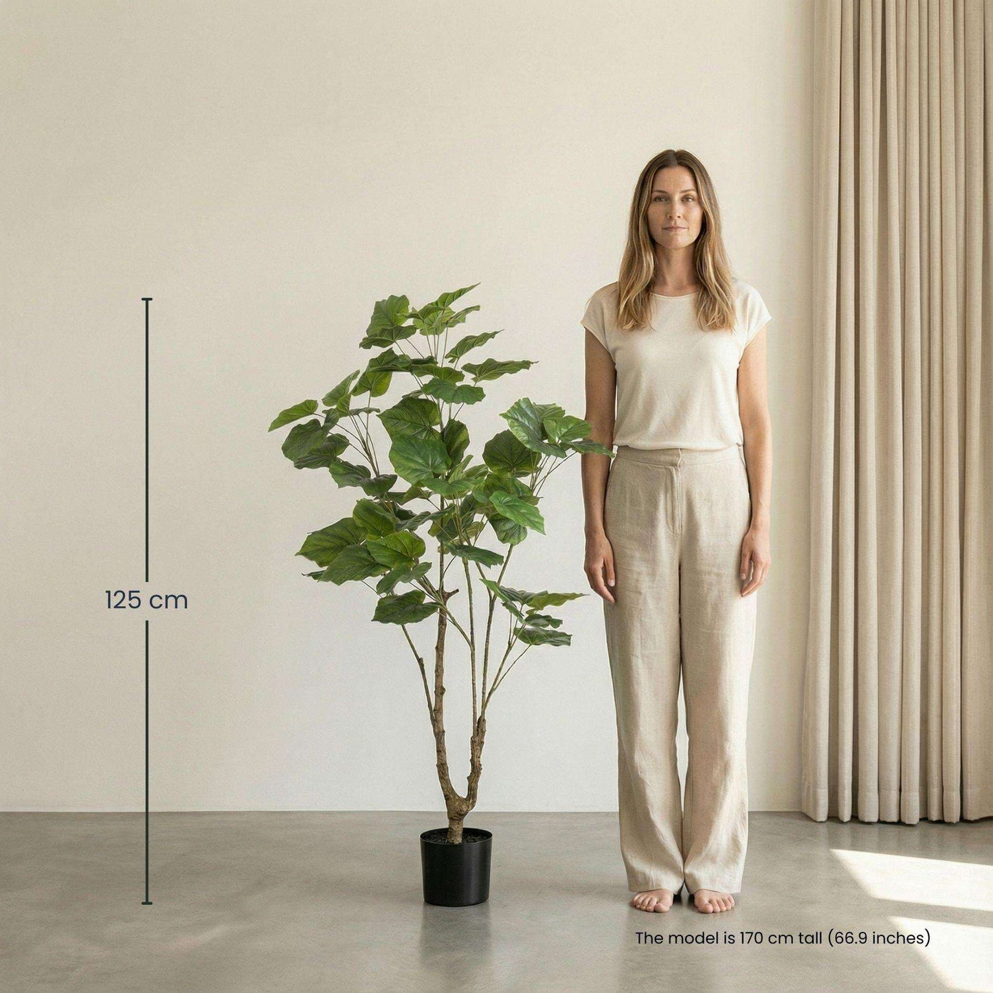 Ficus Schirmbaum Kunstpflanze 125cm – Große künstliche Zimmerpflanze mit Stamm – Realistische Deko Pflanze für Wohnzimmer Büro & Restaurant