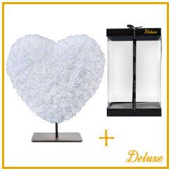 Herz DELUXE auf Ständer 15 cm – Deko-Herz in elegantem Weiß – Hochwertiger Schaumstoff – Minimalistisches Design – Geschenkverpackung – Wohnaccessoire für Nachttisch & Regal 