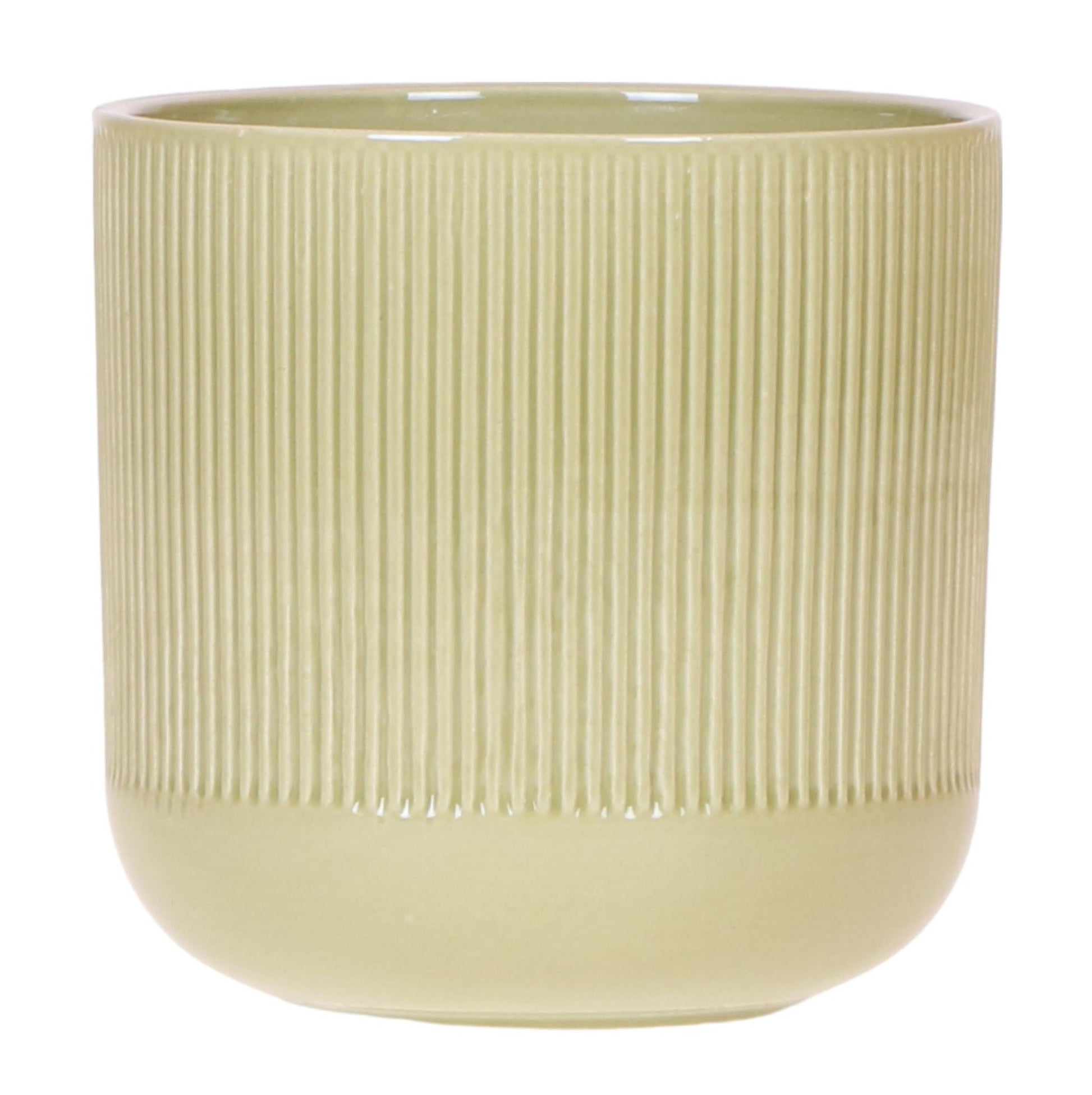 Flare Dekotopf Green – Ø12cm – Grüner Blumentopf mit Rillenstruktur – Retro-Design im Stil der Bold Seventies – Für Innenräume & stilvolle Pflanzenpräsentation 