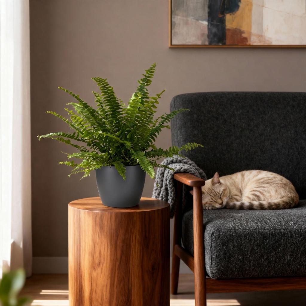 Green boutiQ - Zimmerpflanze - Nephrolepsis exaltata Green Lady - Farn - Haustierfreundliche Pflanze - Grün - 4 Pflanzen - mit Potter Grau - Topf 12cm - Höhe 25cm 