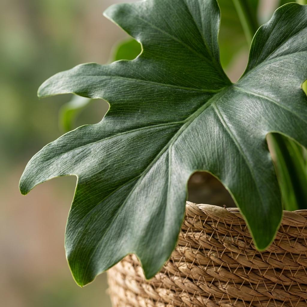 Green boutiQ - Zimmerpflanze - Philodendron - Philodendron Lickety split - Grün - Pflegeleicht - 1 Pflanze - mit Korb - Topf 19cm - Höhe 70cm 