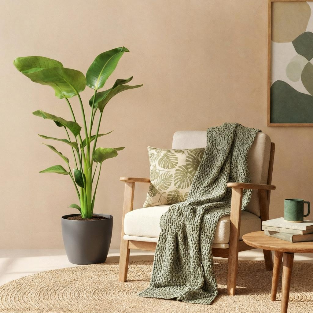 Green boutiQ - Zimmerpflanzen - Strelitzia Nicolai - Paradiesvogelblume - Geringer Pflegeaufwand - Grün - 1 Pflanze - mit Potter Grau - Topf 21cm - Höhe 110-120cm 