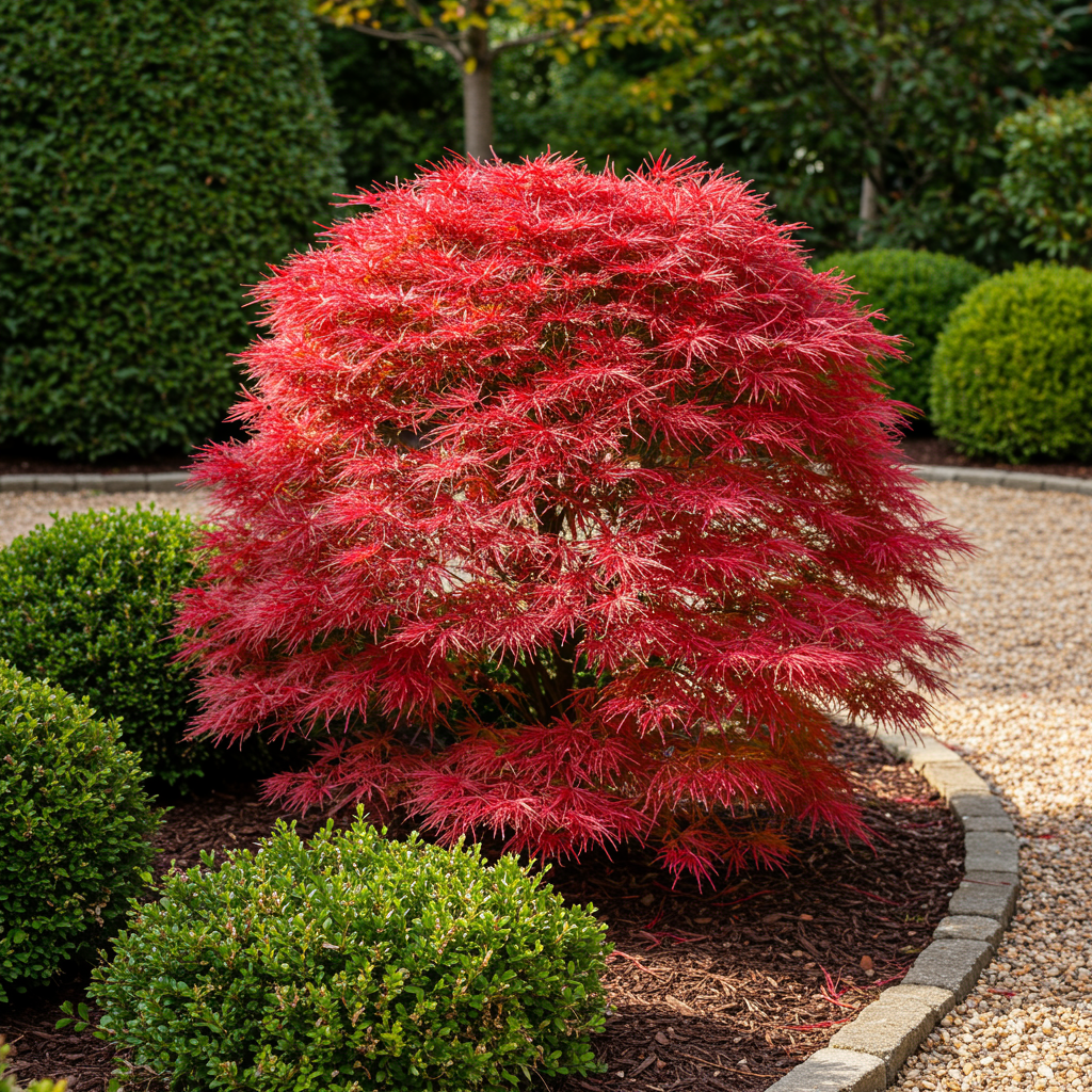 Japanischer Ahorn – Acer palmatum 'Shaina' – 2 Pflanzen – ca. 70 cm hoch – Topf Ø19 cm – tiefrote Blätter – Balkon- & Gartenpflanze 