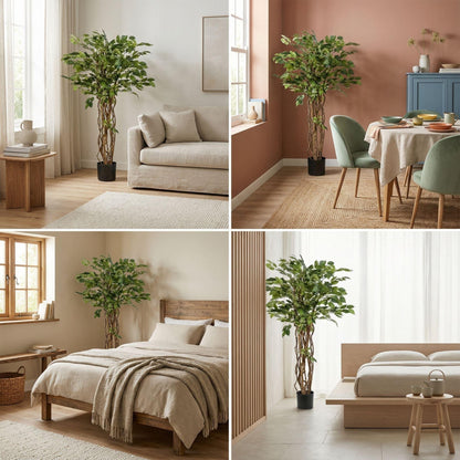 Ficus Liana Kunstbaum – 140cm – Hochwertige künstliche Pflanze mit realistischer Blattstruktur – Pflegefreier Deko Baum für Wohnzimmer Büro & Empfangsbereich