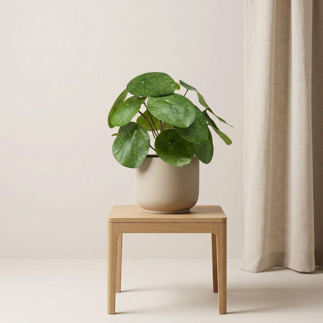 Pilea Kunstpflanze Busch – ca.25cm – Im schwarzen Topf – Realistische künstliche Zimmerpflanze – Pflegefreie Deko für Fensterbank Regal & Büro
