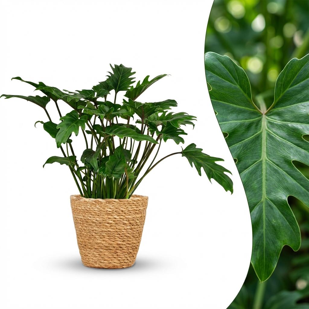 Philodendron Xanadu Zimmerpflanze 60cm – grüne Blattpflanze im Korb Ø19cm – kompakter Wuchs mit tief eingeschnittenen Blättern – pflegeleicht für Wohnung & Büro, ideal bei Halbschatten 
