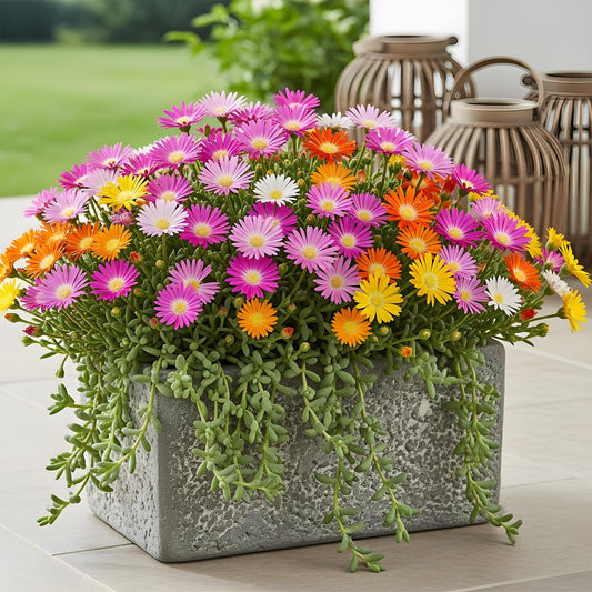 GreenboutiQ - Bodendecker - Winterhart - Delosperma Jewel of Dessert - 4 Pflanzen - Farben Rot - Orange - Lila - Rosa - Wenig Pflege - Topf 14cm Höhe 17cm 
