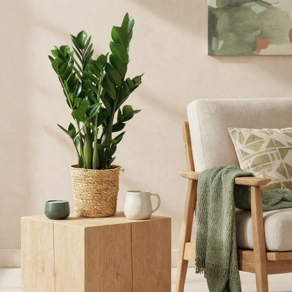 Green boutiQ - Zimmerpflanzen - Zamioculcas - ZZ-Pflanze - Wenig Pflege - Grün - 1 Pflanze - Topf 17cm - Höhe 65-75cm 