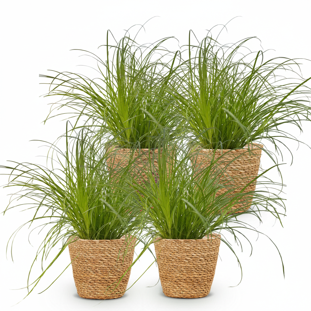 Green boutiQ - Zimmerpflanze - Cyperus alternifolius Zumula - Katzenpflanze - Haustierfreundliche Pflanze - Grün - 4 Pflanzen - mit Korb - Topf 12cm - Höhe 20cm 