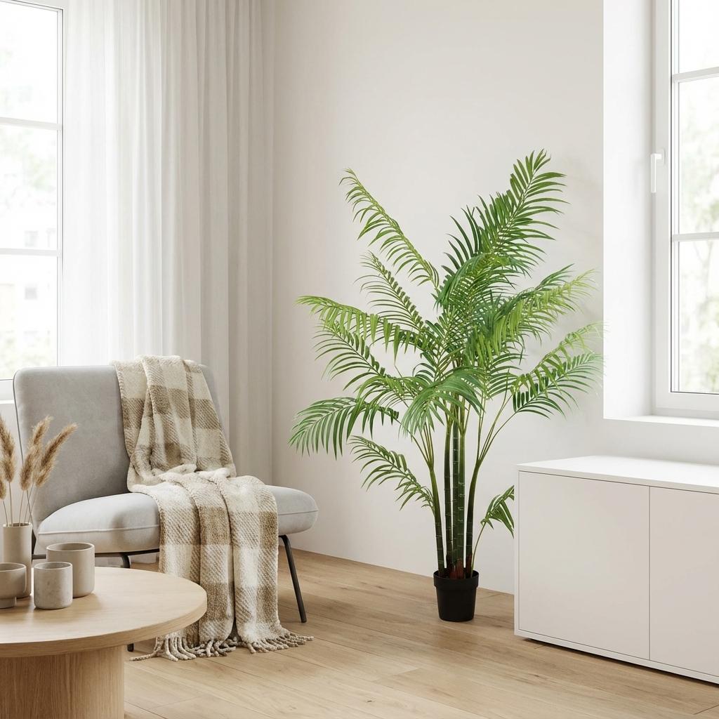 Areca Palme Kunstpflanze 190cm – Große Goldfruchtpalme Deko Pflanze – Pflegefreie Kunstpalme für Wohnzimmer Büro & Empfangsbereich