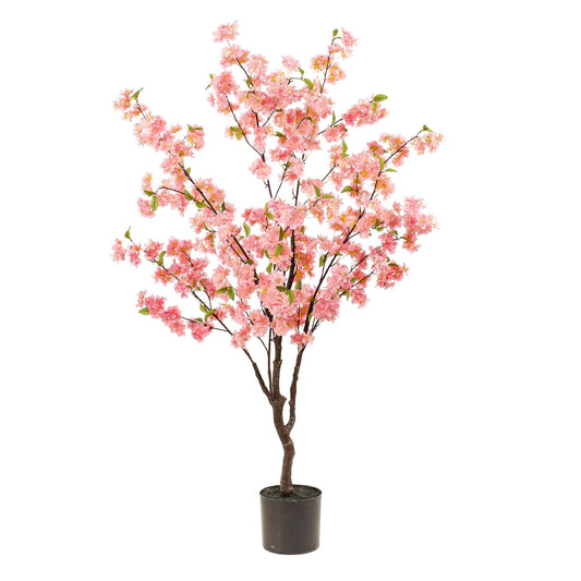 Kunstpflanze Prunus – Kirschblüte Rosa – 135 cm – Dekorative blühende Zimmerpflanze ohne Pflege
