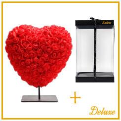 Herz DELUXE auf Ständer 15 cm – Klassisches Rot – Hochwertiger Schaumstoff – Stilvolles Deko-Herz mit Sockel – Geschenkverpackung – Wohnaccessoire für Nachttisch & Regal 