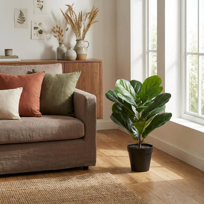 Ficus lyrata Kunstpflanze 40cm – Kompakte Geigenfeige Deko Pflanze – Pflegefreie Zimmerpflanze für Fensterbank Büro & Regal