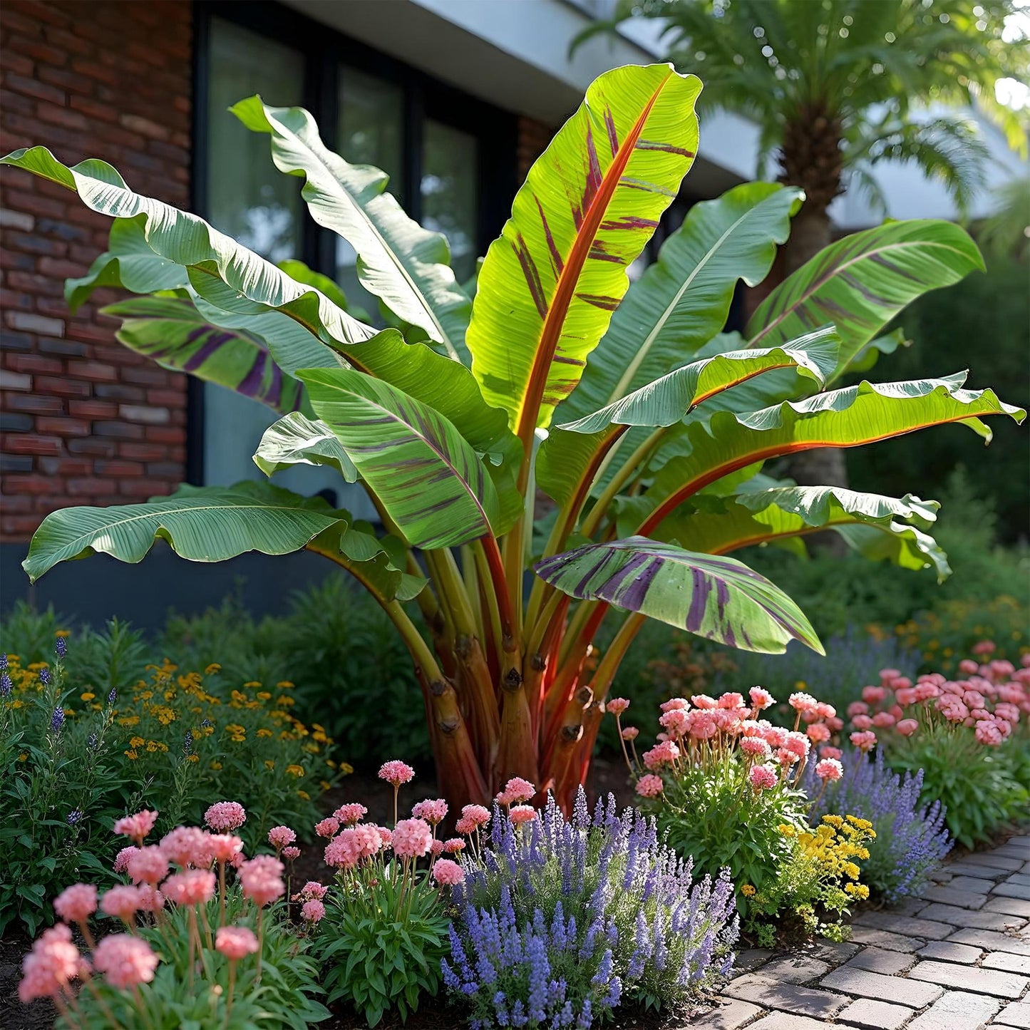 Bananenpflanze Musa sikkimensis Red Tiger – 2 Pflanzen – Winterhart – Obstpflanze – Ø17 cm, Höhe ca. 40 cm – Exotische Gartenbanane mit auffälligen rot-grünen Blättern 