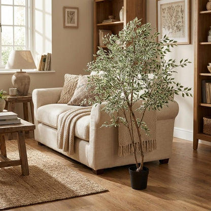 Ficus Benjamina Variegata Kunstpflanze 185cm – Große Buntlaub Birkenfeige Deko Pflanze – Pflegefreie Zimmerpflanze für Wohnzimmer Büro & Empfangsbereich