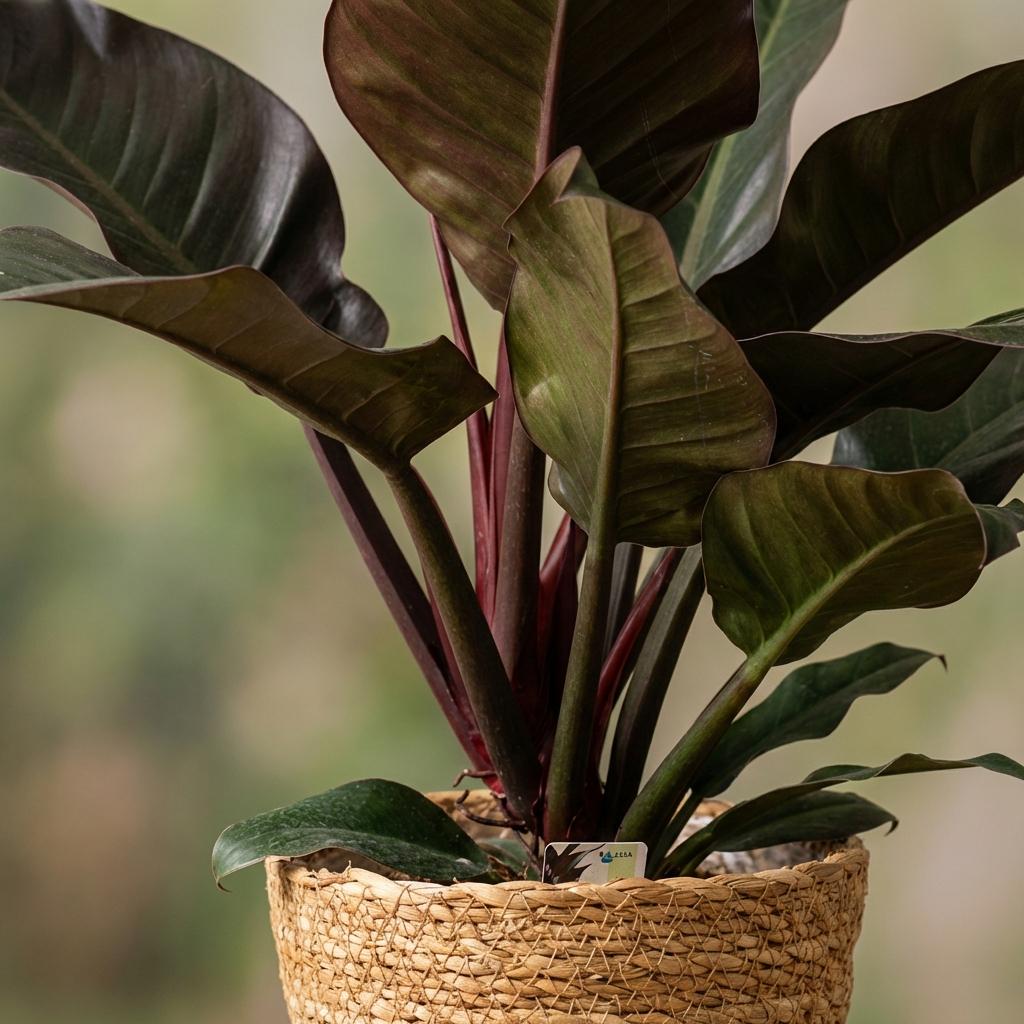 Philodendron Imperial Red Baumfreund 60cm – Zimmerpflanze mit roten Blättern im Korb Ø19cm – glänzendes Laub rot bis dunkelgrün – pflegeleicht für Wohnung & Büro, ideal bei Halbschatten, moderat gießen 