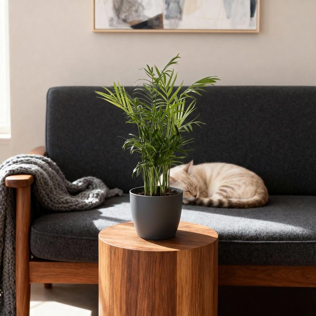 Green boutiQ - Zimmerpflanze - Chamaedorea elegans - Goldpalme - Haustierfreundliche Pflanze - Grün - 2 Pflanzen - mit Potter Grau - Topf 12cm - Höhe 15cm 