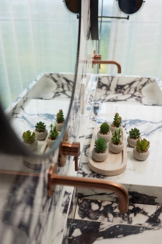 Kunst mini vetplanten in cementen pot - Succulent mix set 6 - Ø 6,5 