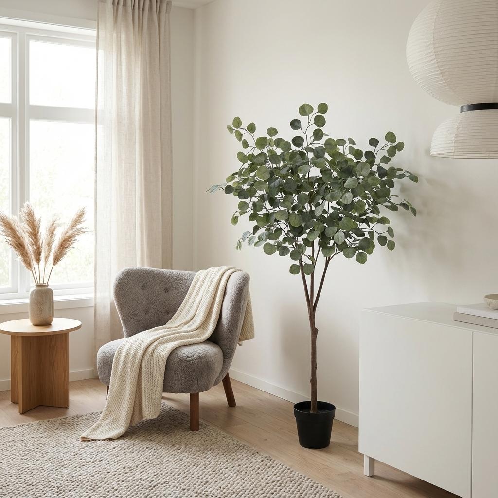 Eukalyptus Baum Kunstpflanze 150cm – Realistische Eucalyptus Deko Pflanze – Pflegefreie Zimmerpflanze für Wohnzimmer Büro & Empfangsbereich
