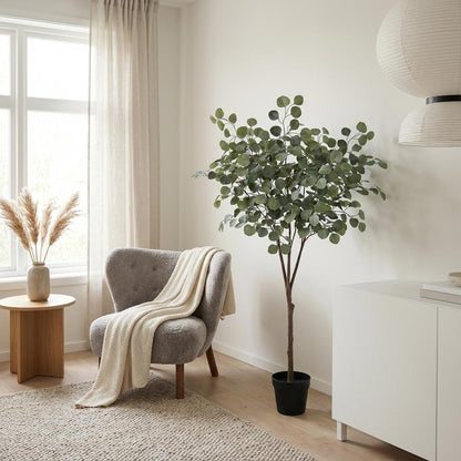 Eukalyptus Baum Kunstpflanze 150cm – Realistische Eucalyptus Deko Pflanze – Pflegefreie Zimmerpflanze für Wohnzimmer Büro & Empfangsbereich