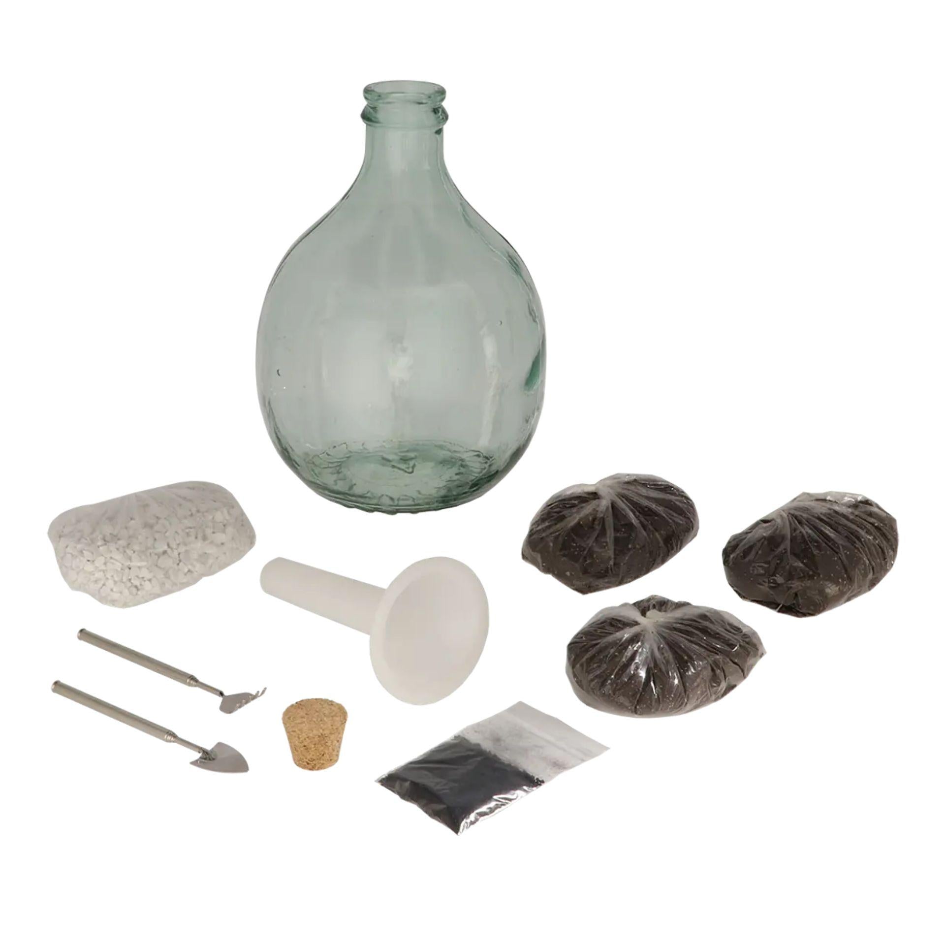 DIY Flaschengarten Set 5L – Geschlossenes Pflanzen-Ökosystem im Glas mit Kork – Komplettes Set in Geschenkbox – Substrat, Werkzeug & Anleitung – Selbstversorgendes Mini-Ökosystem für Zuhause 