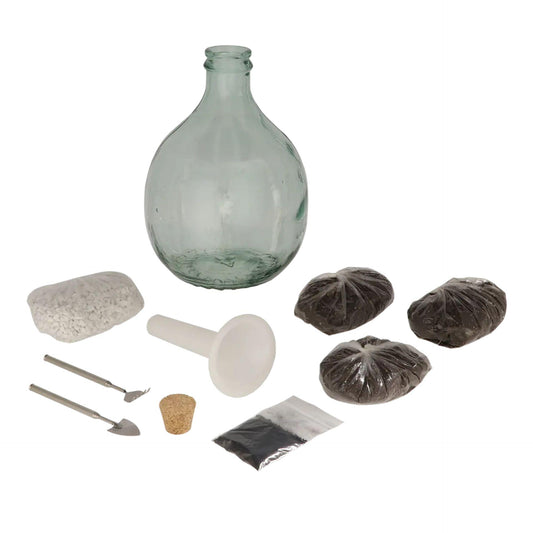 DIY Flaschengarten Set 5L – Geschlossenes Pflanzen-Ökosystem im Glas mit Kork – Komplettes Set in Geschenkbox – Substrat, Werkzeug & Anleitung – Selbstversorgendes Mini-Ökosystem für Zuhause 