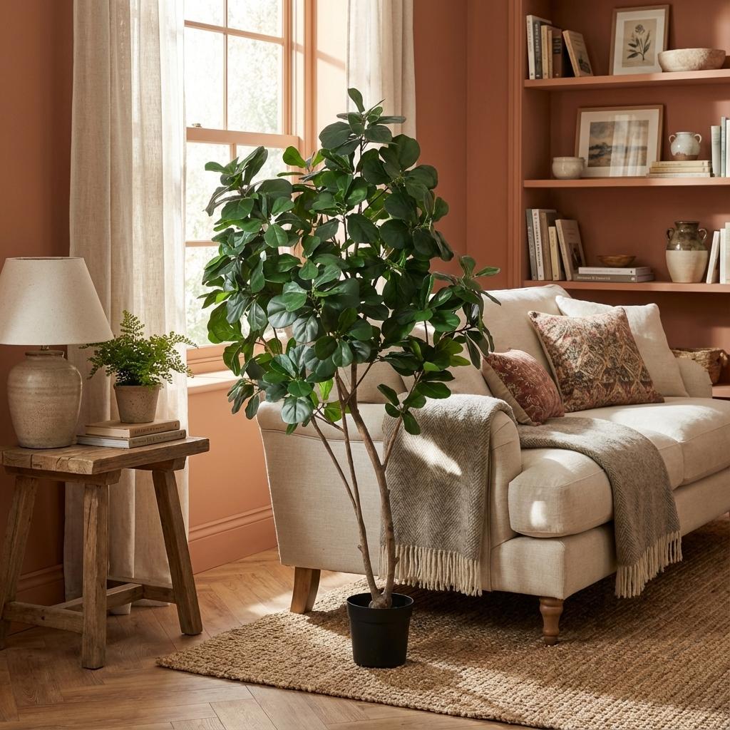 Ficus Lyrata Tree Kunstpflanze 180cm – Große Geigenfeige Deko Baum – Pflegefreie Zimmerpflanze für Wohnzimmer Büro & Empfangsbereich