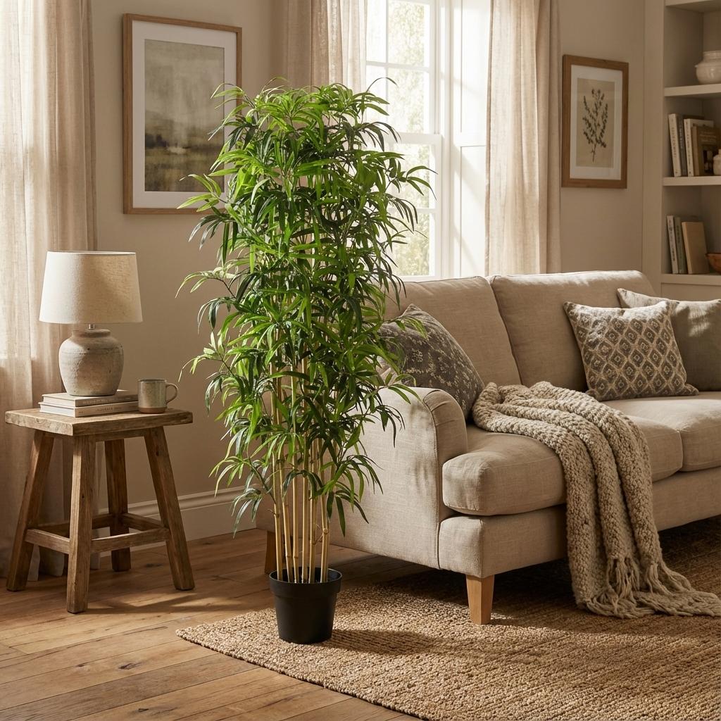 Künstlicher Bambus 180cm – Große Bambus Kunstpflanze im Topf – Realistische Deko Pflanze für Wohnzimmer Büro & Empfangsbereich