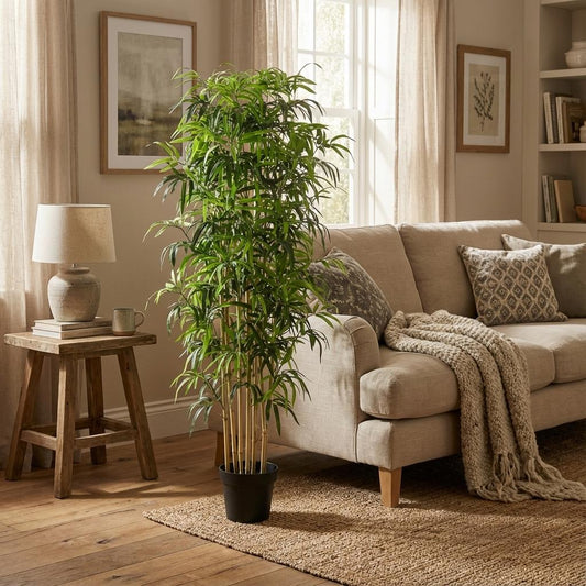 Künstlicher Bambus 180cm – Große Bambus Kunstpflanze im Topf – Realistische Deko Pflanze für Wohnzimmer Büro & Empfangsbereich