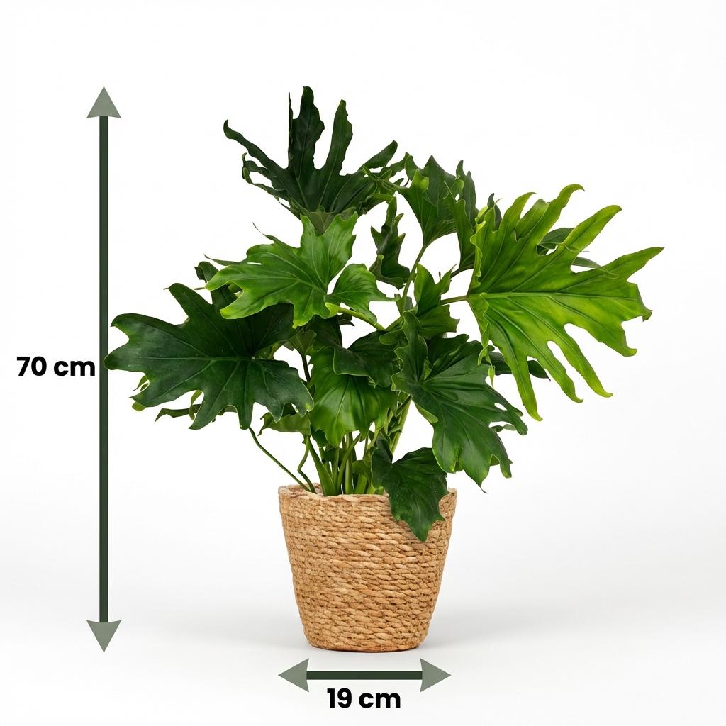Green boutiQ - Zimmerpflanze - Philodendron - Philodendron Lickety split - Grün - Pflegeleicht - 1 Pflanze - mit Korb - Topf 19cm - Höhe 70cm 