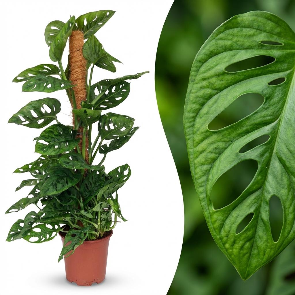 Green boutiQ - Zimmerpflanze - Monkey Mask - Monstera Andansonii Moosstab - Grün - Pflegeleicht - 1 Pflanze - Topf 19cm - Höhe 90cm 