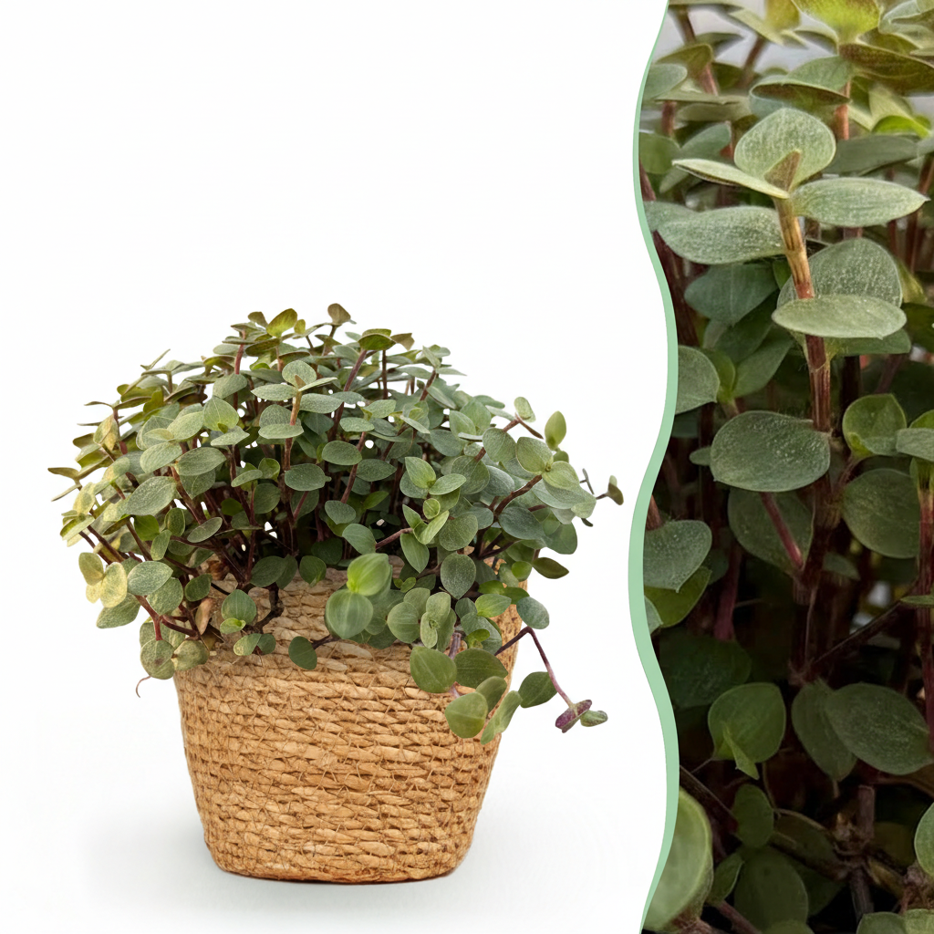 Green boutiQ - Zimmerpflanze - Calissia repens - Katzengras - Haustierfreundlich - Grün - 1 Pflanze - mit Korb - Topf 12cm - Höhe 17-20cm 