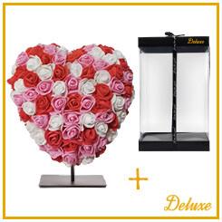 Herz auf Ständer 15 cm – Romantisches Herz aus gemischtem Rot, Rosa & Weiß – Hochwertiger Schaumstoff – Stilvolles Deko-Ornament mit Sockel – Geschenkverpackung – Wohnaccessoire 