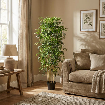 Künstlicher Bambus 150cm – Bambus Kunstpflanze im Topf – Pflegefreie Deko Pflanze für Wohnzimmer Büro & Empfangsbereich