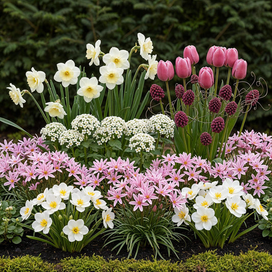 GreenboutiQ - Blumenzwiebeln - Bulb Garden Pink Mix - Verschiedene Sorten - Farbe Rosa - 125 Stück - Geschenkverpackung 