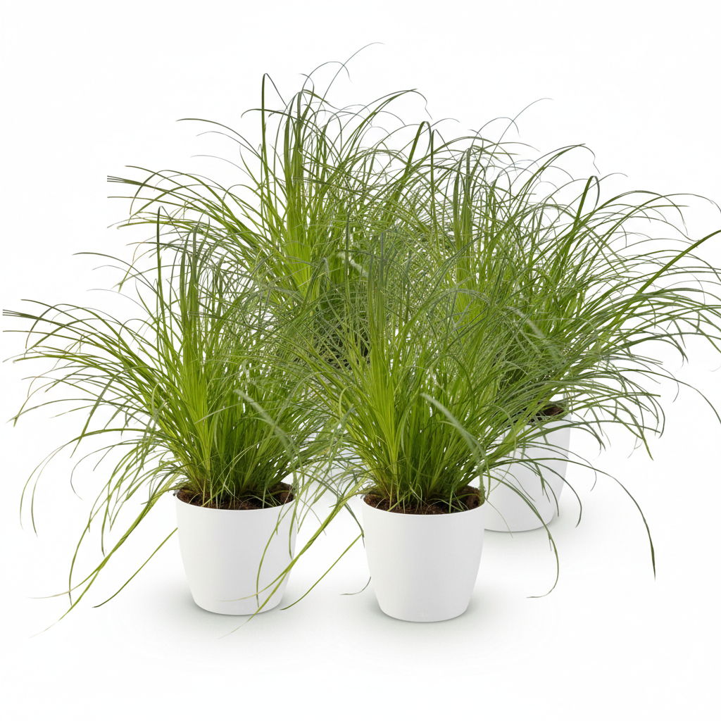 Green boutiQ - Zimmerpflanze - Cyperus alternifolius Zumula - Katzenpflanze - Haustierfreundliche Pflanze - Grün - 4 Pflanzen - mit Potter Weiß - Topf 12cm - Höhe 20cm 