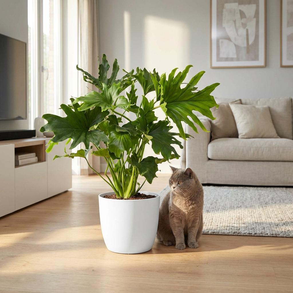 Green boutiQ - Zimmerpflanze - Philodendron - Philodendron Lickety Split - Grün - Pflegeleicht - 1 Pflanze - mit Potter Weiß - Topf 19cm - Höhe 70cm 