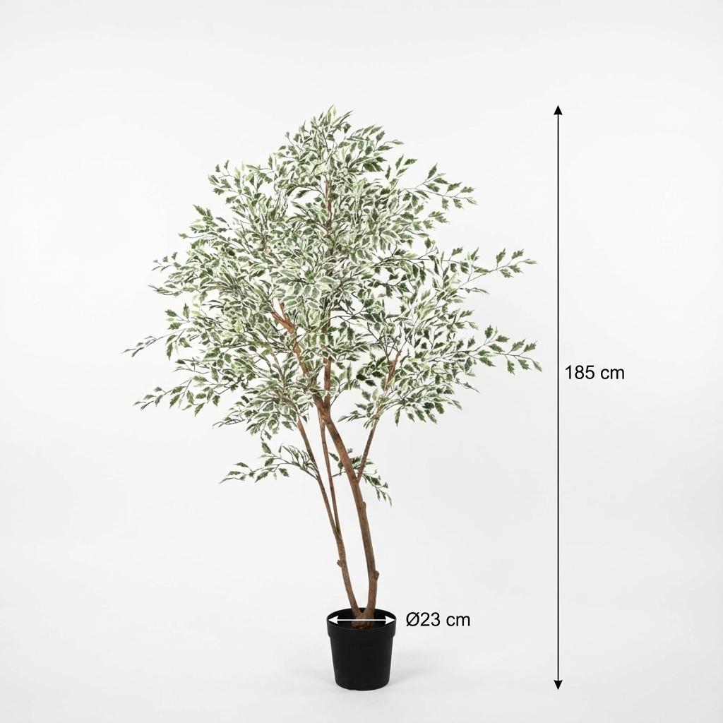 Ficus Benjamina Variegata Kunstpflanze 185cm – Große Buntlaub Birkenfeige Deko Pflanze – Pflegefreie Zimmerpflanze für Wohnzimmer Büro & Empfangsbereich