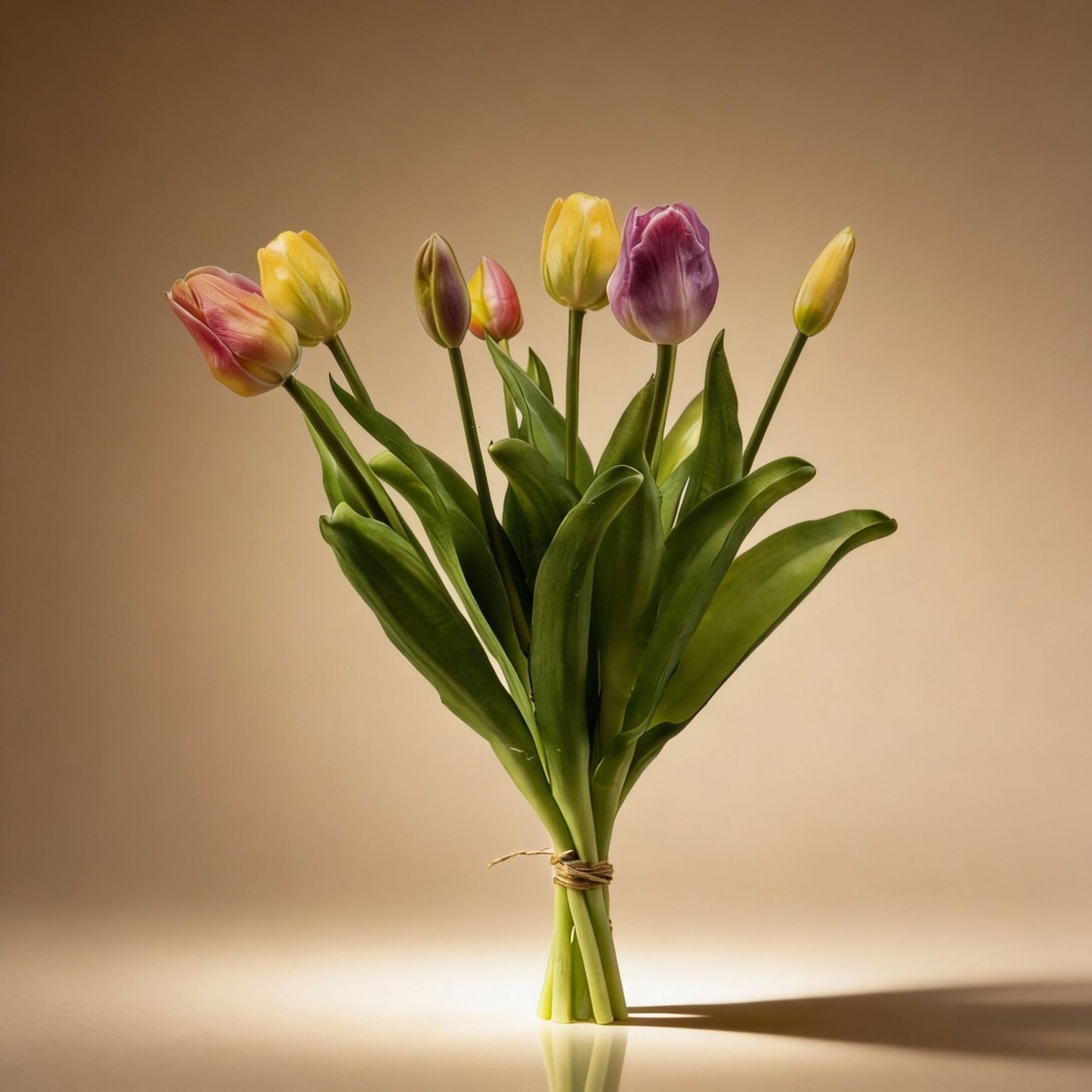 Tulpenstrauß Sanfter Frühling Real Touch Kunsttulpen – 7 Stiele – 42cm – Pastell Kunstblumenstrauß in Gelb Rosa Flieder – Pflegefreie Frühlingsdeko für Zuhause