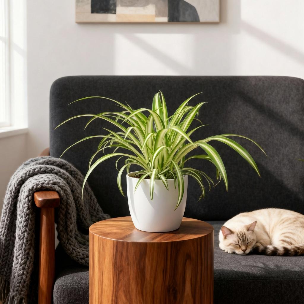 Green boutiQ - Zimmerpflanze - Chlorophytum comosum Variegatum - Bunte Graslilie - Haustierfreundliche Pflanze - Grün - 4 Pflanzen - mit Potter Weiß - Topf 12cm - Höhe 20cm 