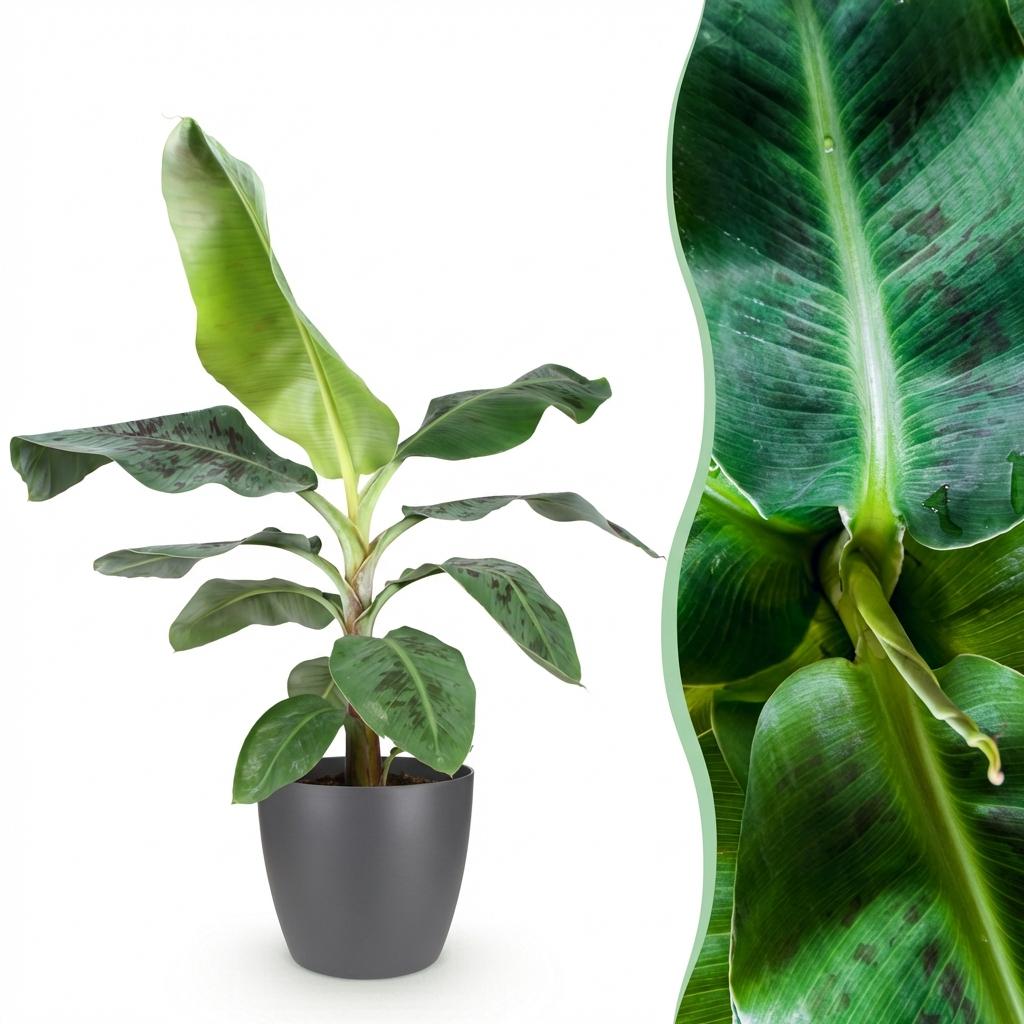 Green boutiQ - Zimmerpflanzen - Musa acuminata Dwarf Cavendisch - Bananenpflanze - Wenig Pflege - Grün - 1 Pflanze - mit Potter Grau - Topf 21cm - Höhe 70-75cm 