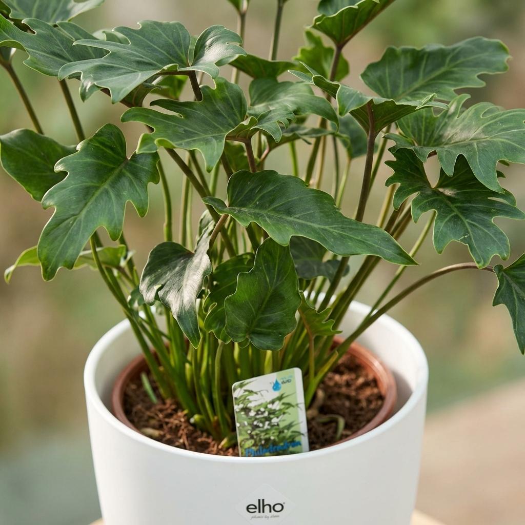 Philodendron Xanadu Zimmerpflanze 60cm – grüne Blattpflanze im Potter Weiß Übertopf Ø19cm – tief eingeschnittene Blätter – pflegeleicht, luftreinigend für Wohnung, Büro & helle Ecken 