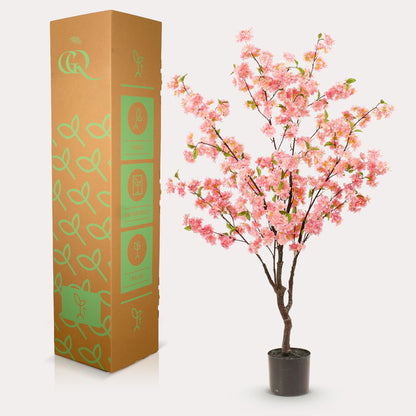 Kunstpflanze Prunus – Kirschblüte Rosa – 135 cm – Dekorative blühende Zimmerpflanze ohne Pflege